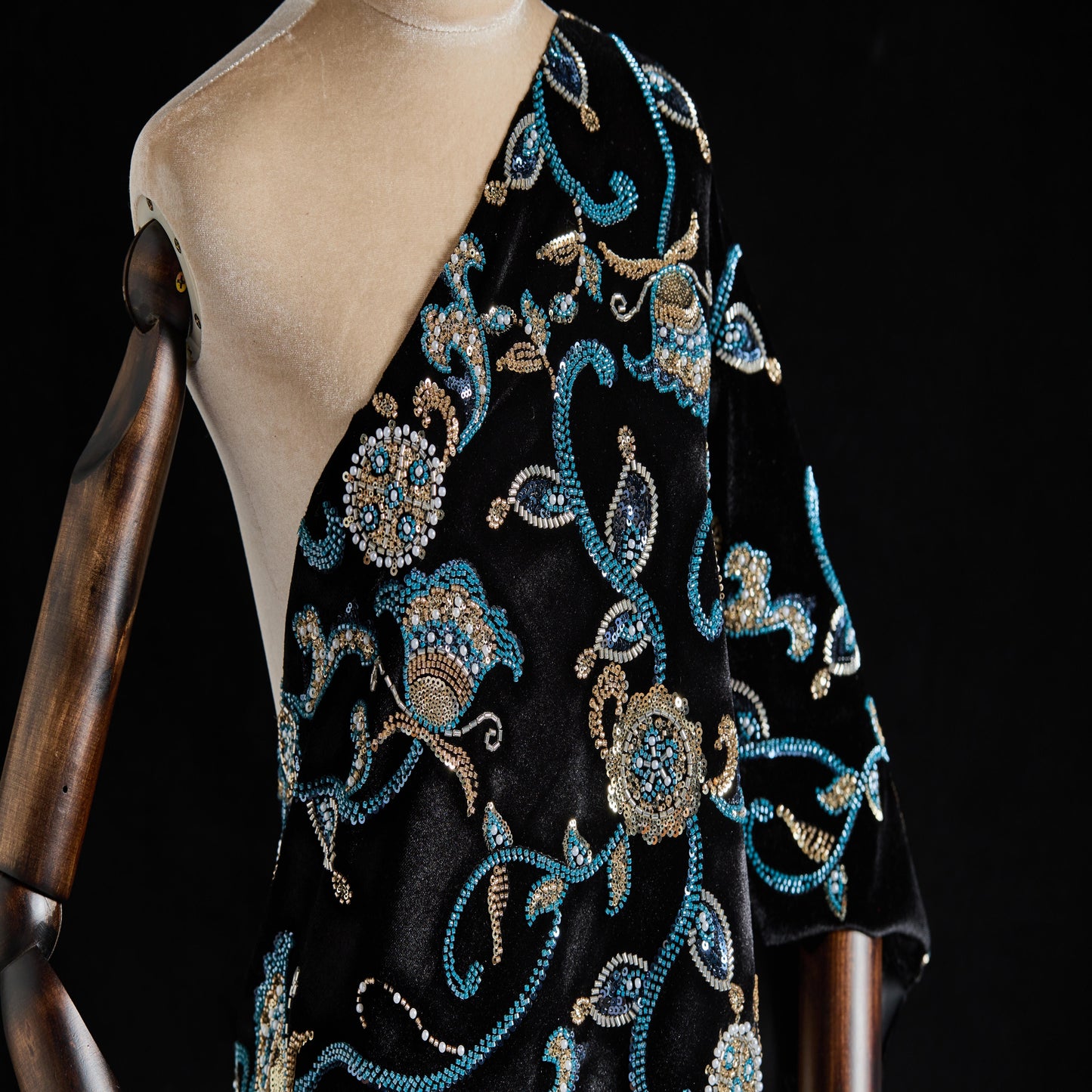 FT25-297-Dark blue embroidered fabric