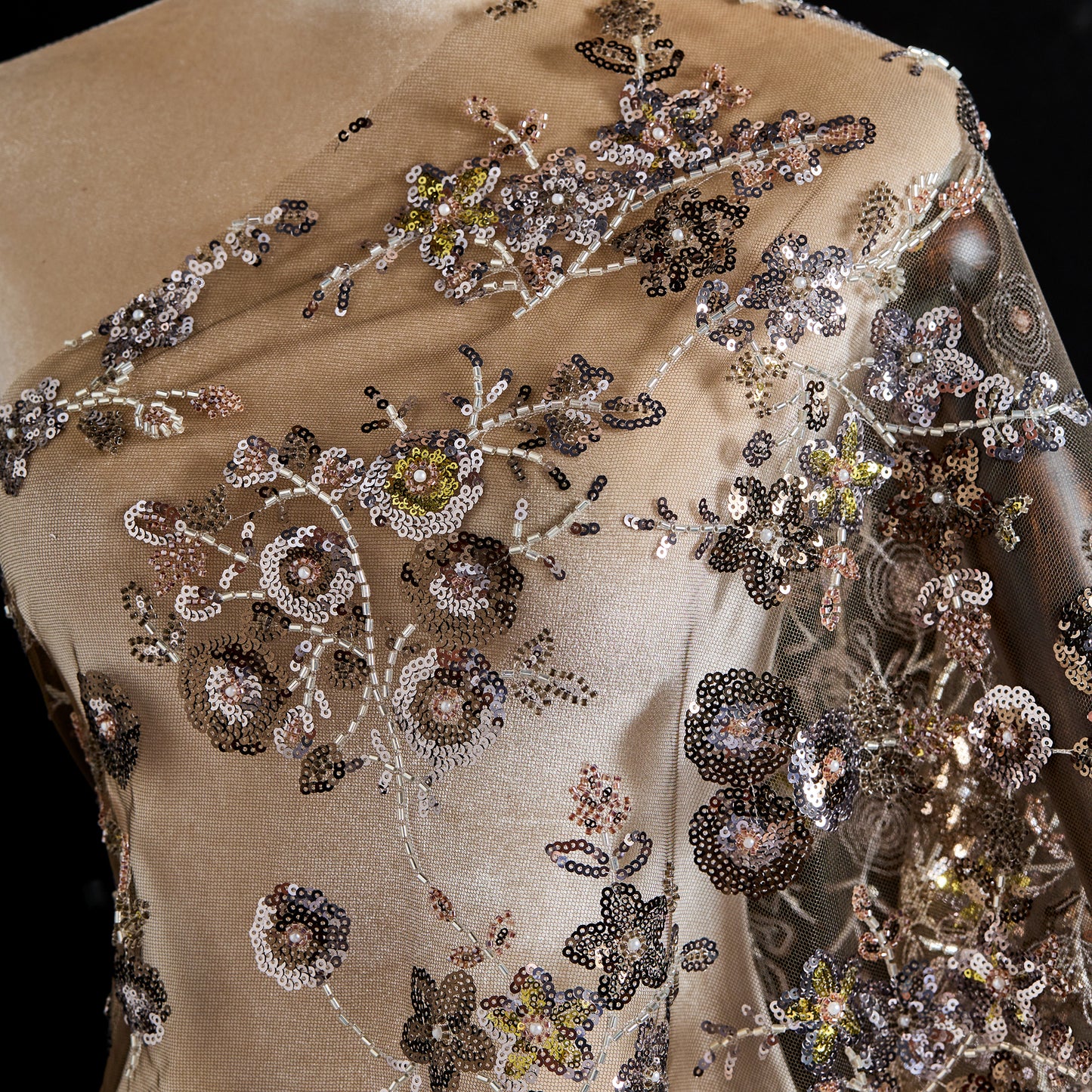 FT25-134-Dark gold embroidered fabric