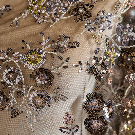 FT25-134-Dark gold embroidered fabric