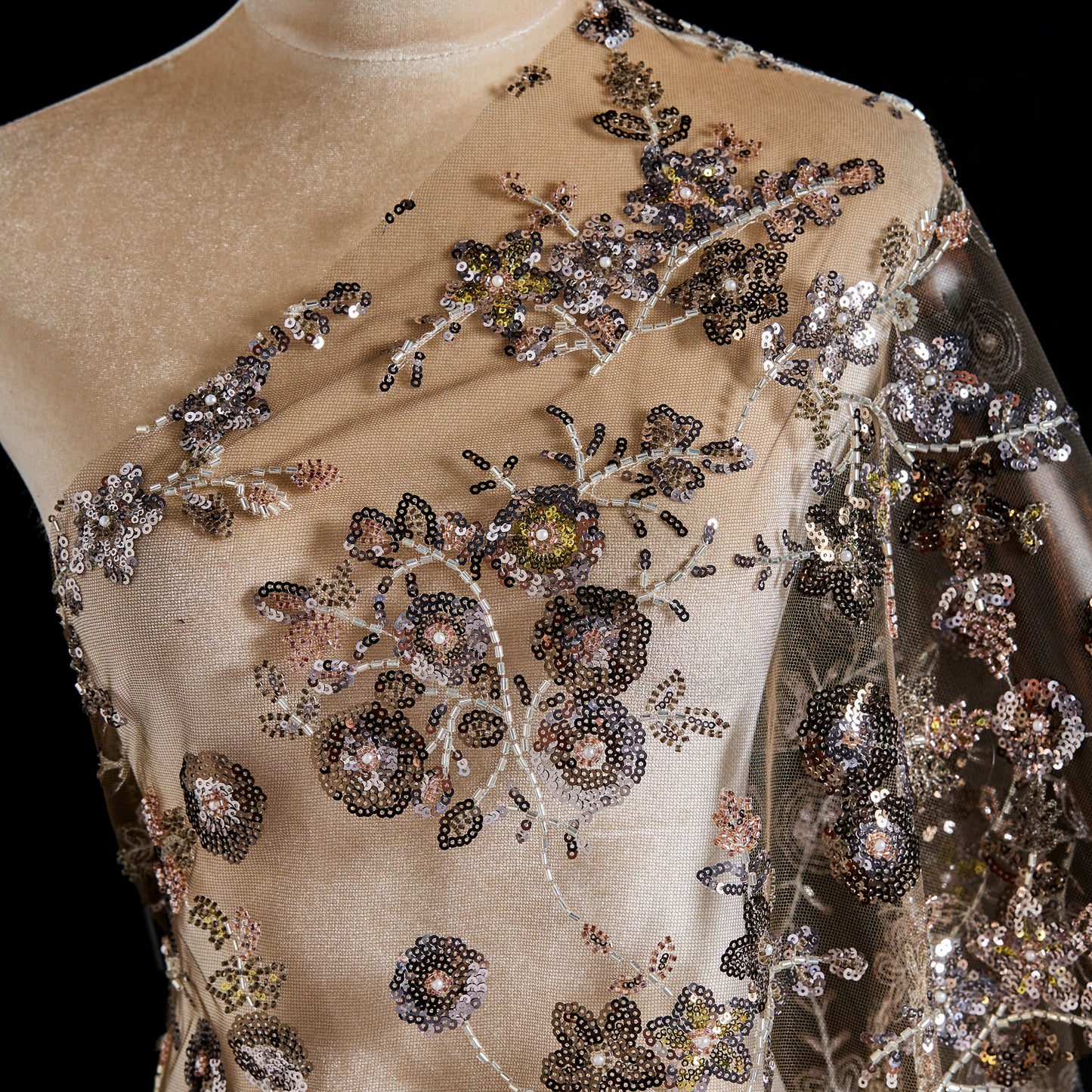FT25-134-Dark gold embroidered fabric