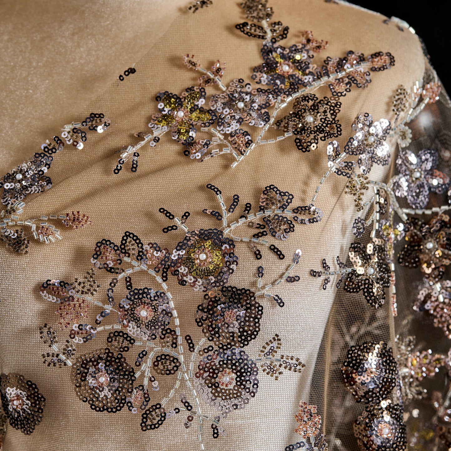 FT25-134-Dark gold embroidered fabric