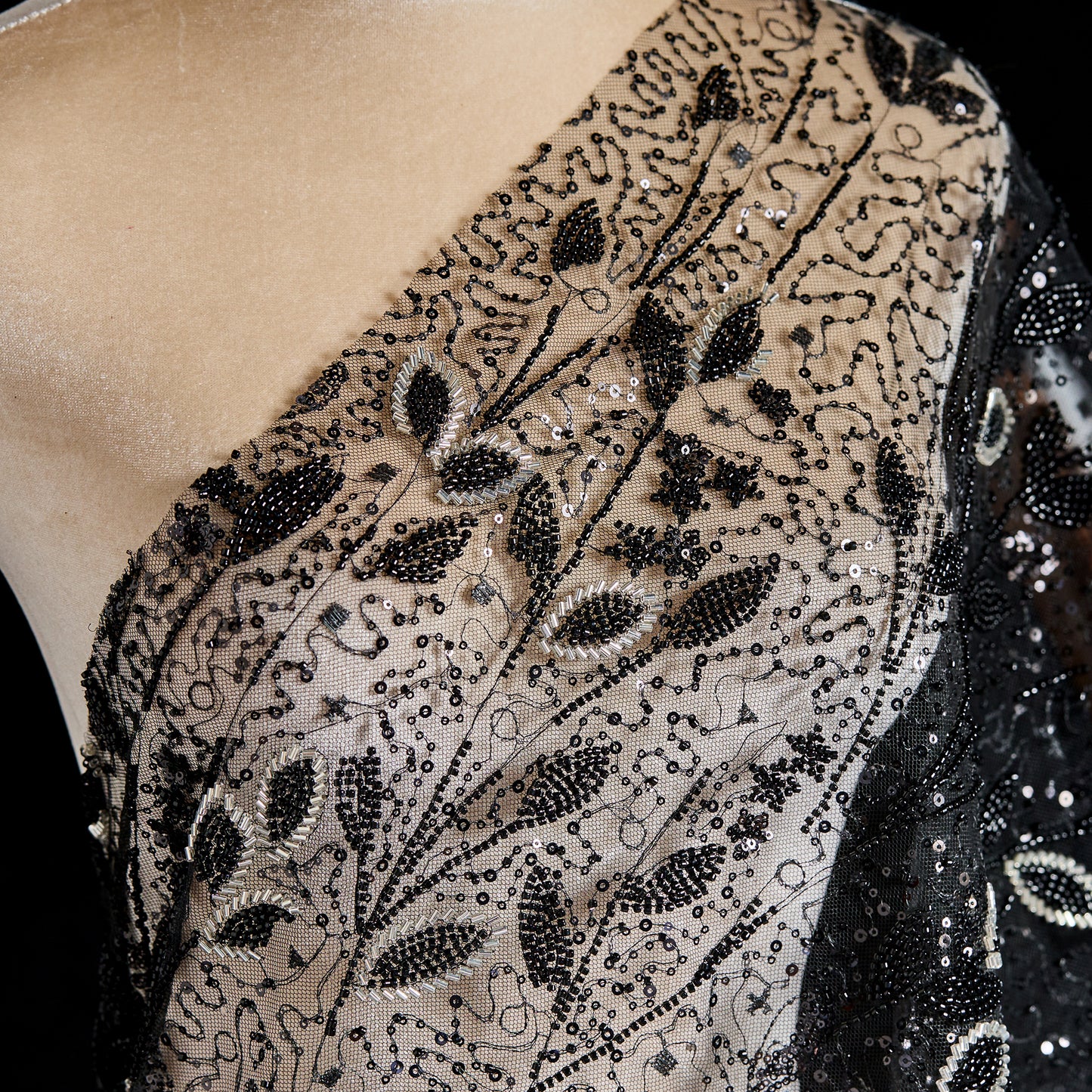 FT25-056B-Black embroidered fabric