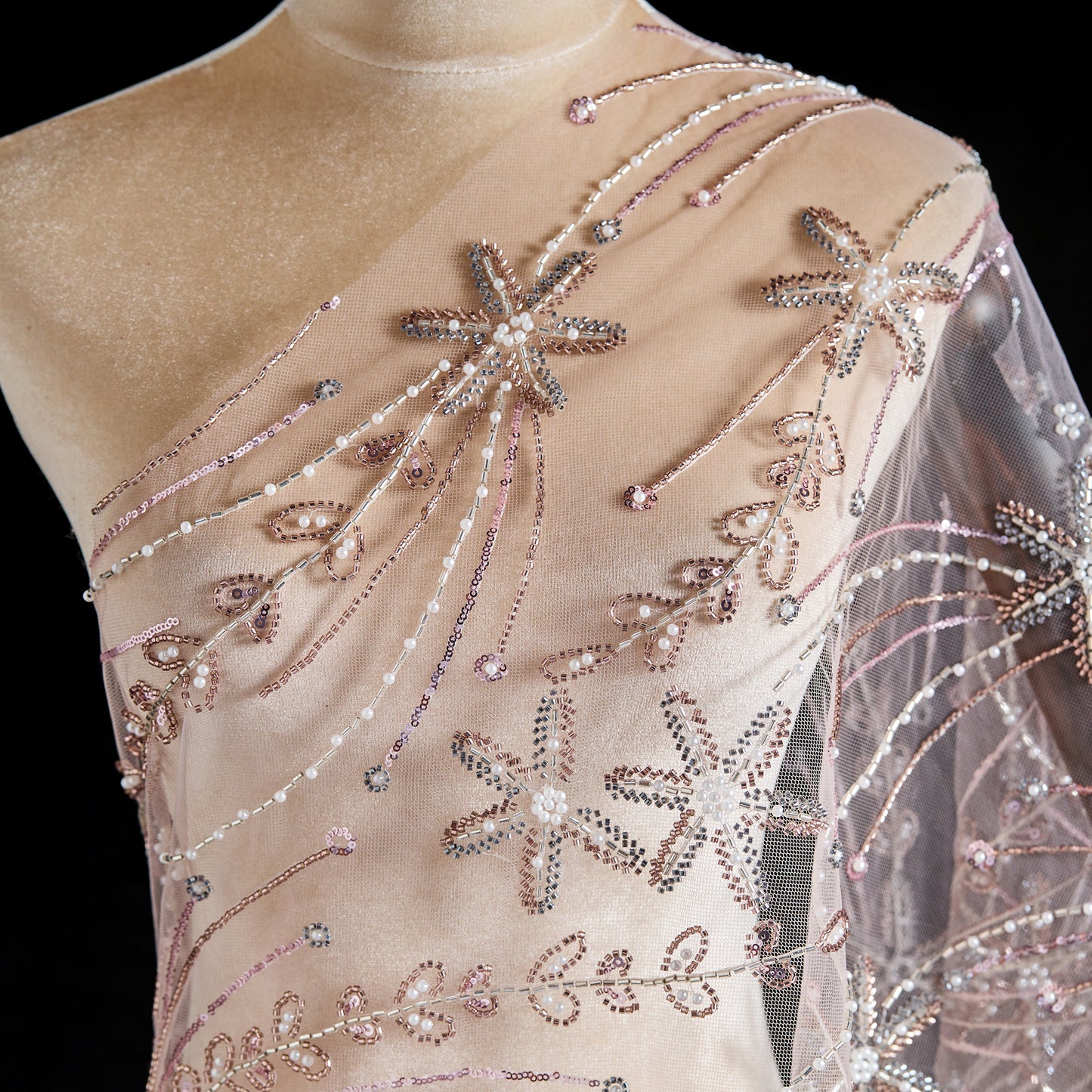 FT25-257-Pink embroidered fabric