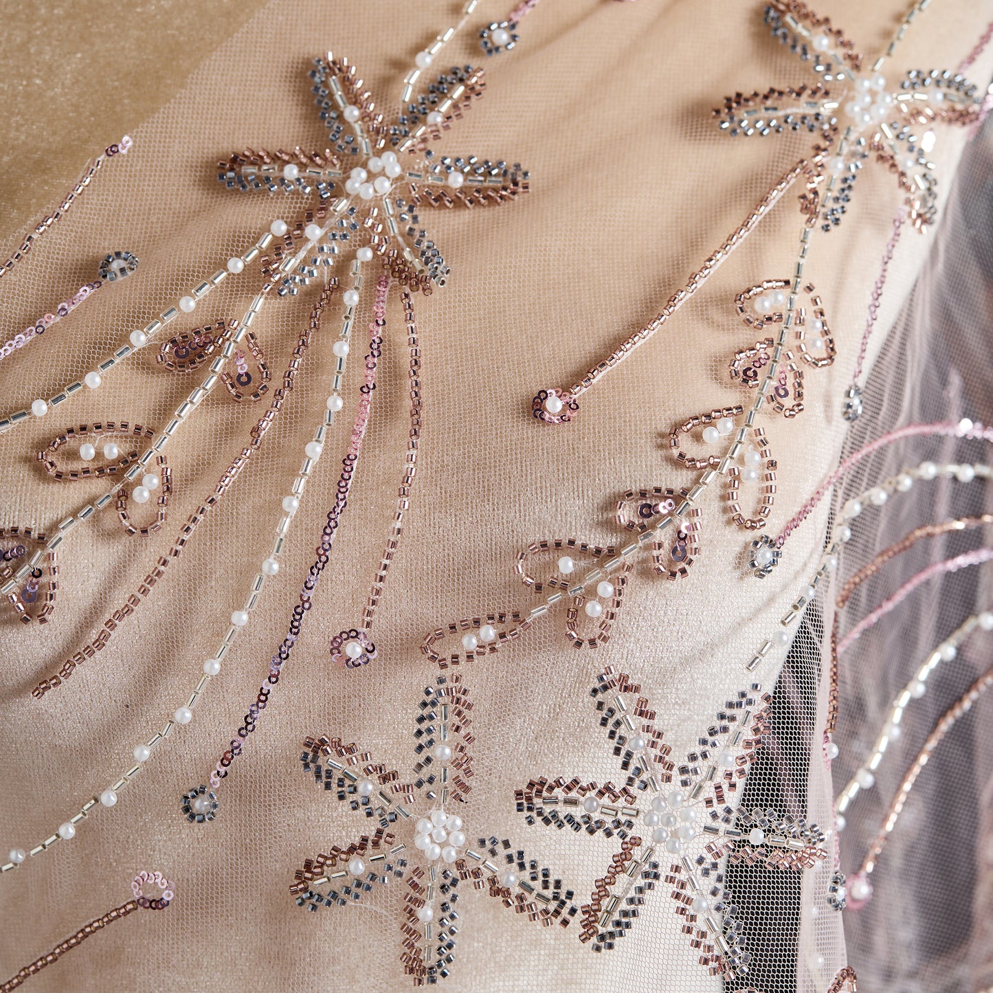 FT25-257-Pink embroidered fabric
