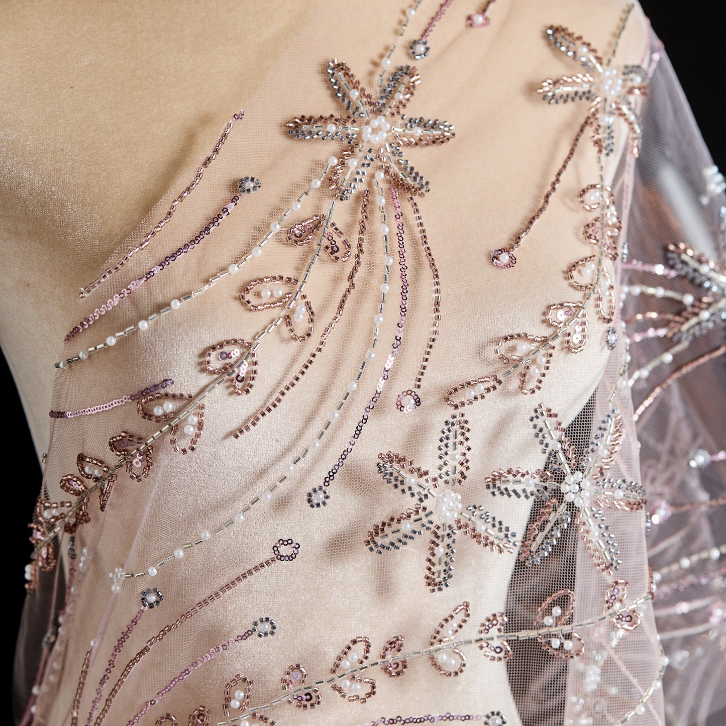 FT25-257-Pink embroidered fabric