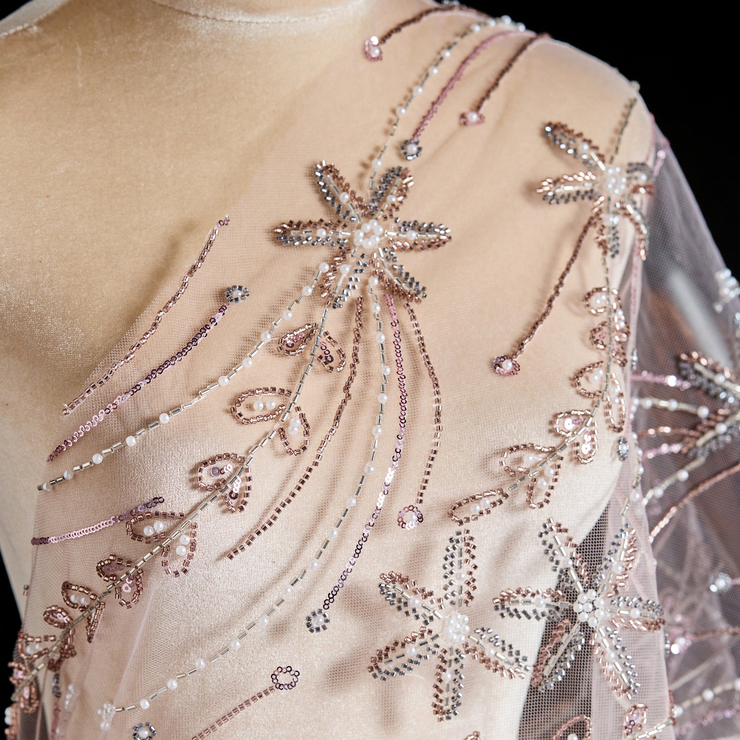 FT25-257-Pink embroidered fabric