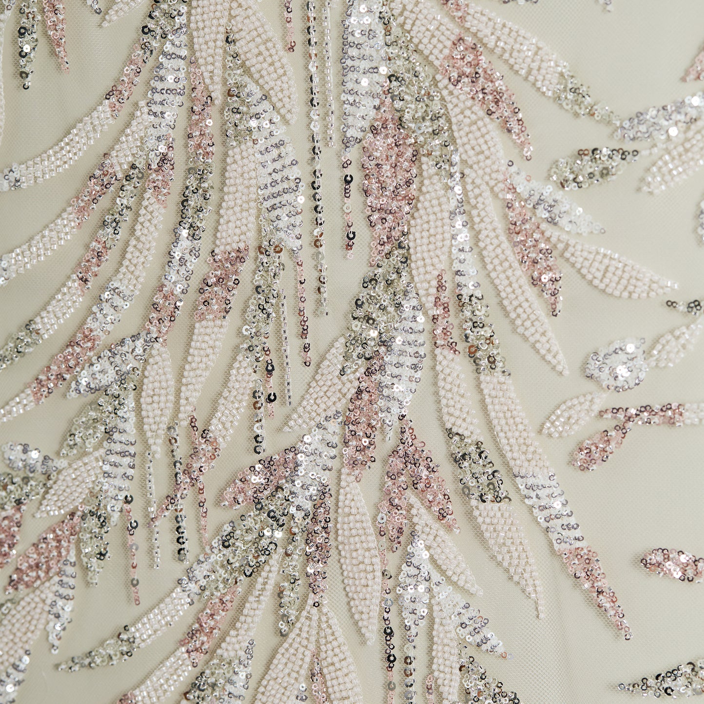 FT25-123-White embroidered fabric with leaves