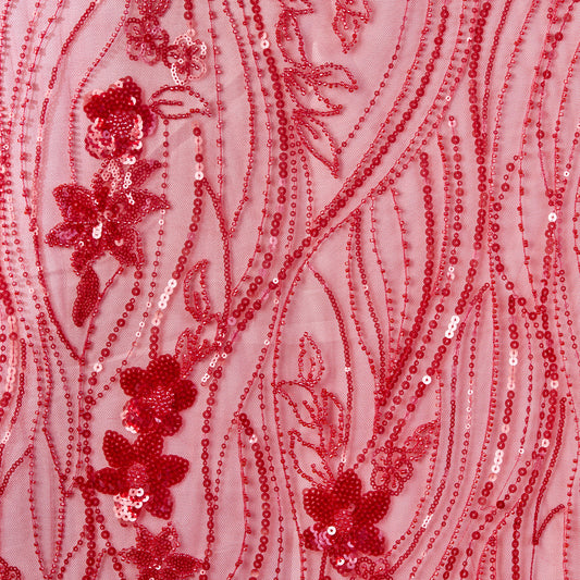 FT25-200-Red sequin embroidery fabric
