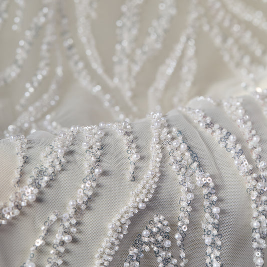FT25-124-White sequin embroidery fabric