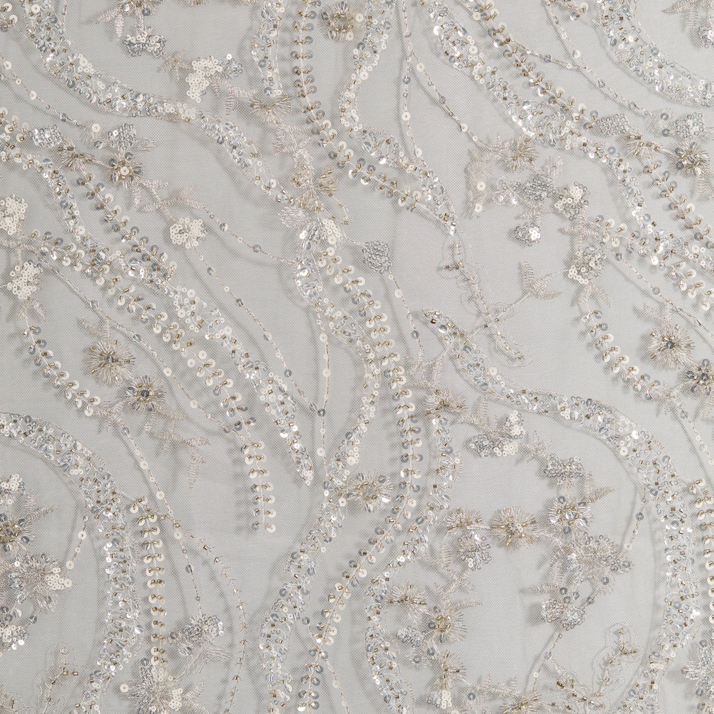FT25-143-Silvery white embroidered fabric