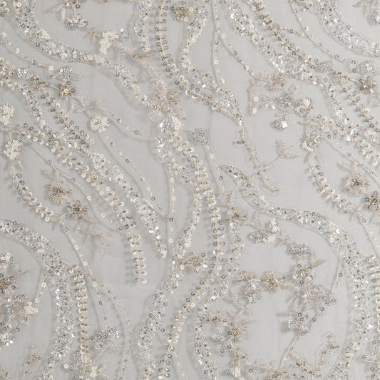 FT25-143-Silvery white embroidered fabric