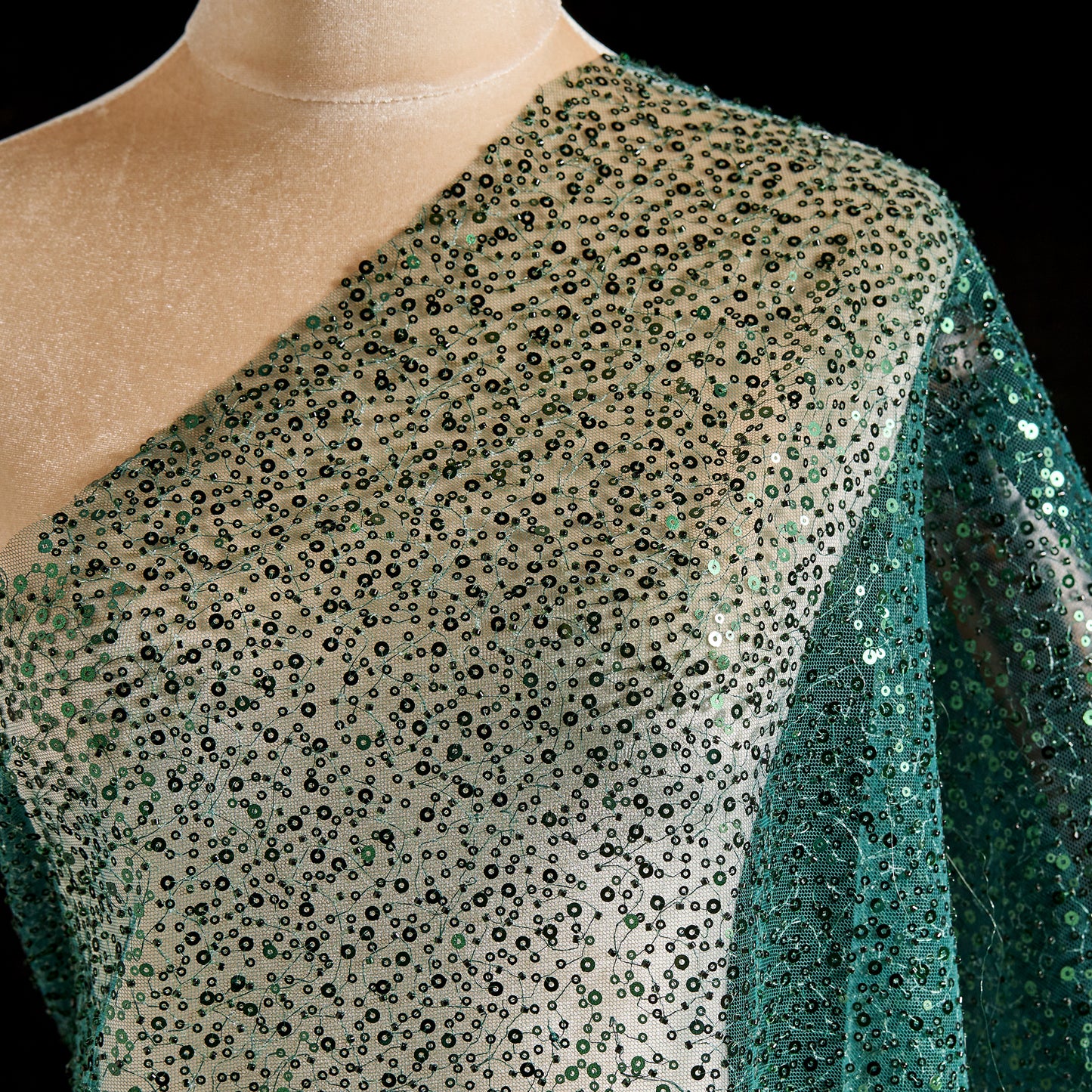 FT25-146-Dark green embroidered fabric