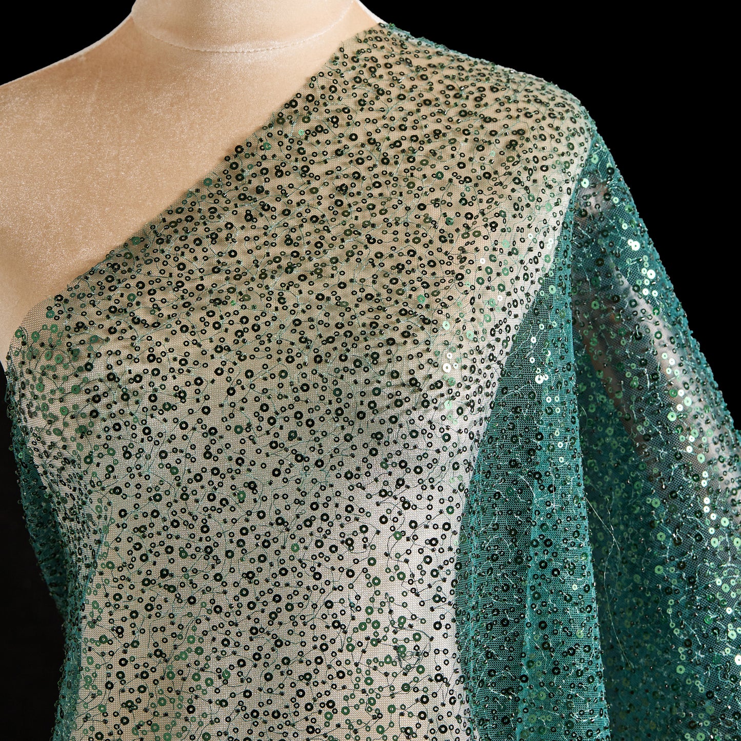 FT25-146-Dark green embroidered fabric