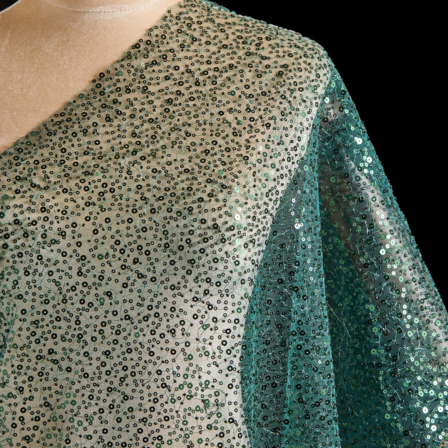 FT25-146-Dark green embroidered fabric