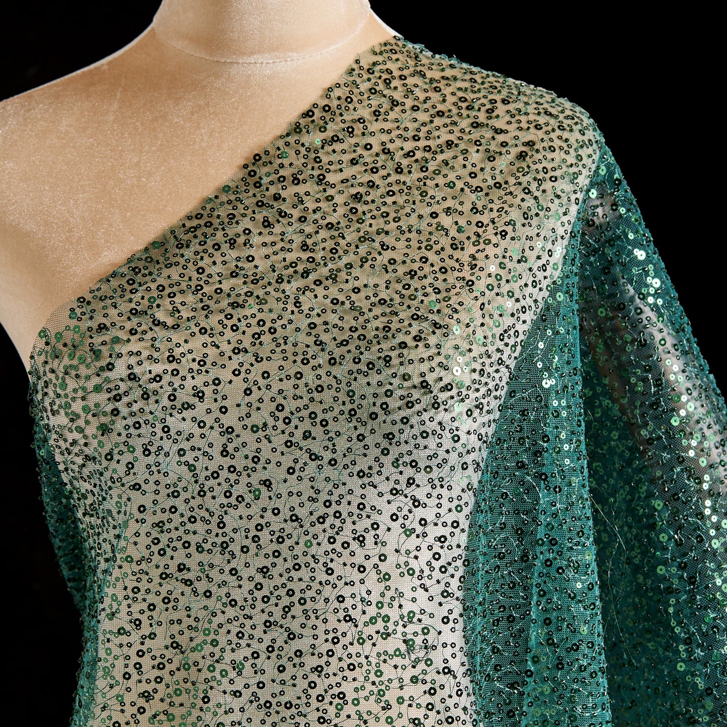 FT25-146-Dark green embroidered fabric