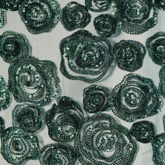 FT25-163-Dark green embroidered fabric