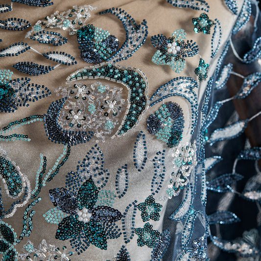 FT25-154-Peacock blue embroidery fabric