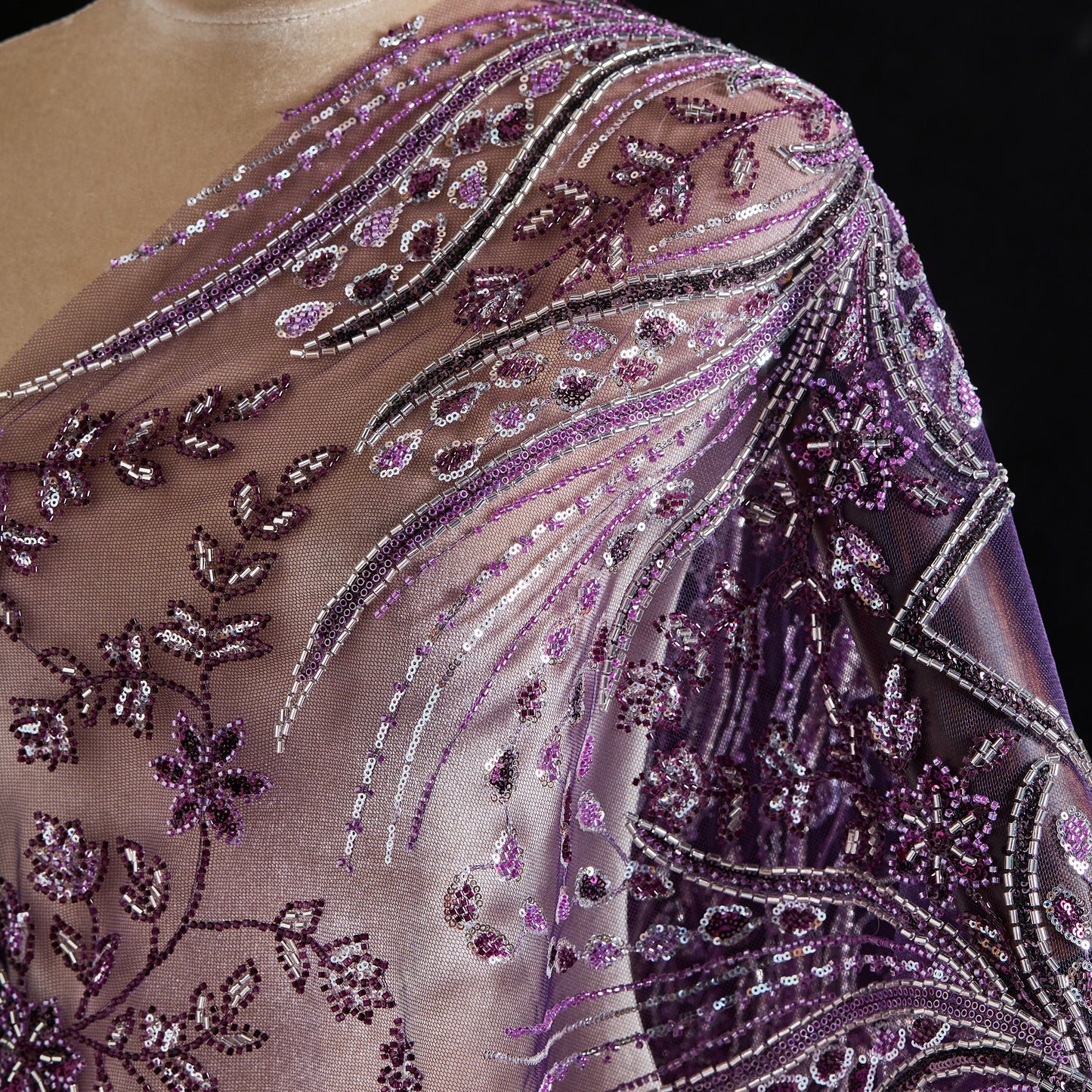 FT25-162-Purple embroidered fabric