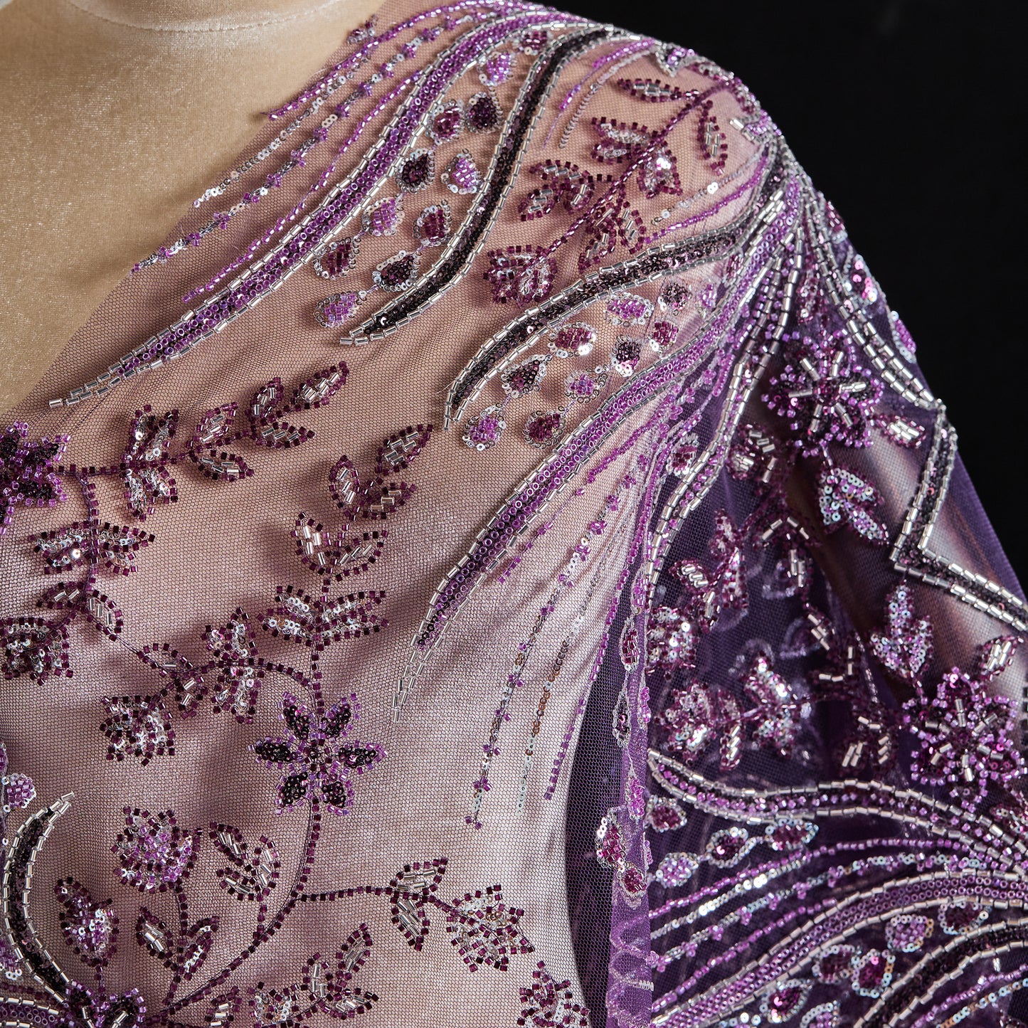 FT25-162-Purple embroidered fabric