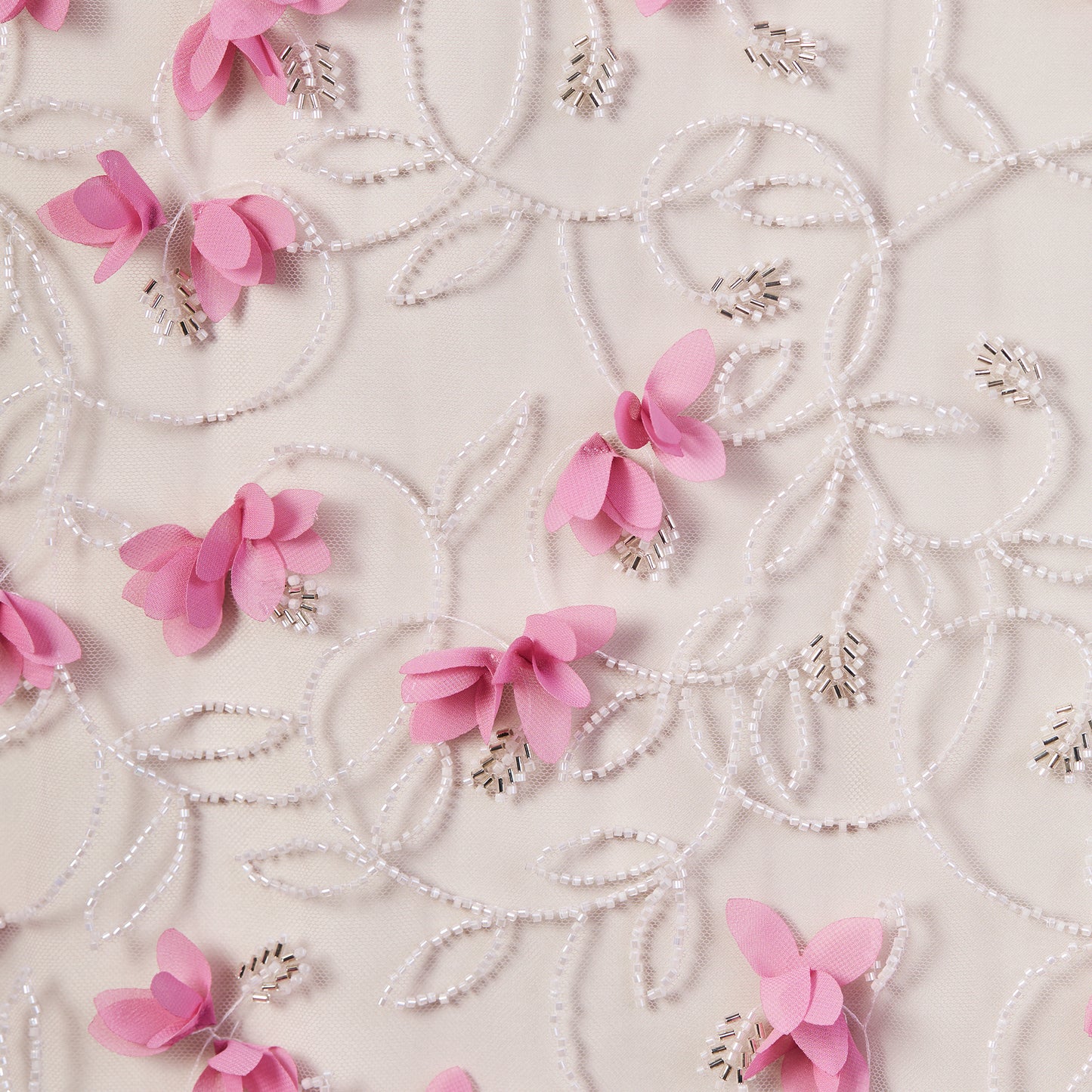 M23-27（Order flowers）-Pink flower pattern embroidered fabric