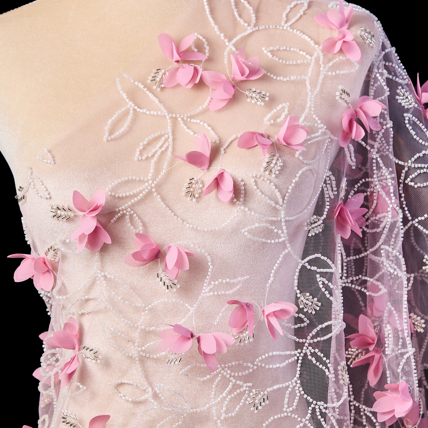 M23-27（Order flowers）-Pink flower pattern embroidered fabric