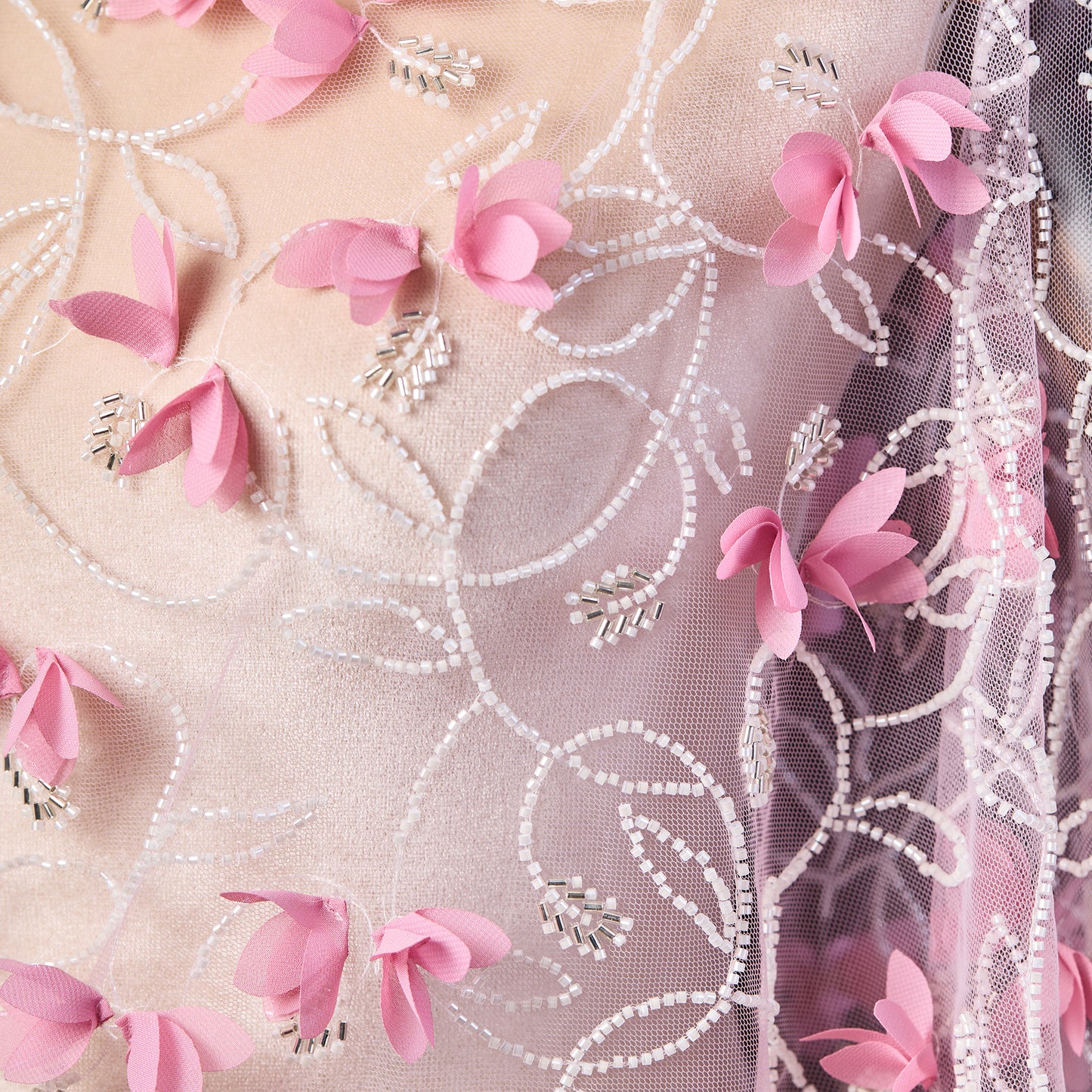 M23-27（Order flowers）-Pink flower pattern embroidered fabric