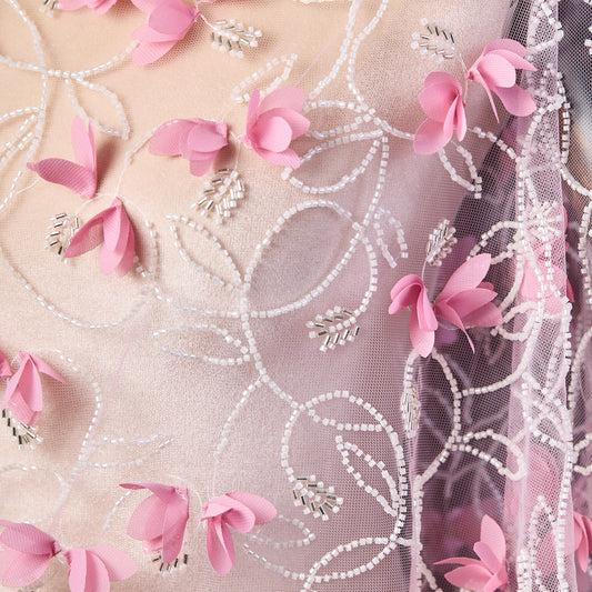 M23-27（Order flowers）-Pink flower pattern embroidered fabric