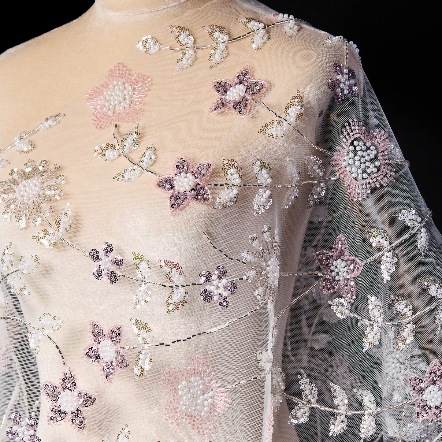 FT25-242-Pink and purple embroidered fabric
