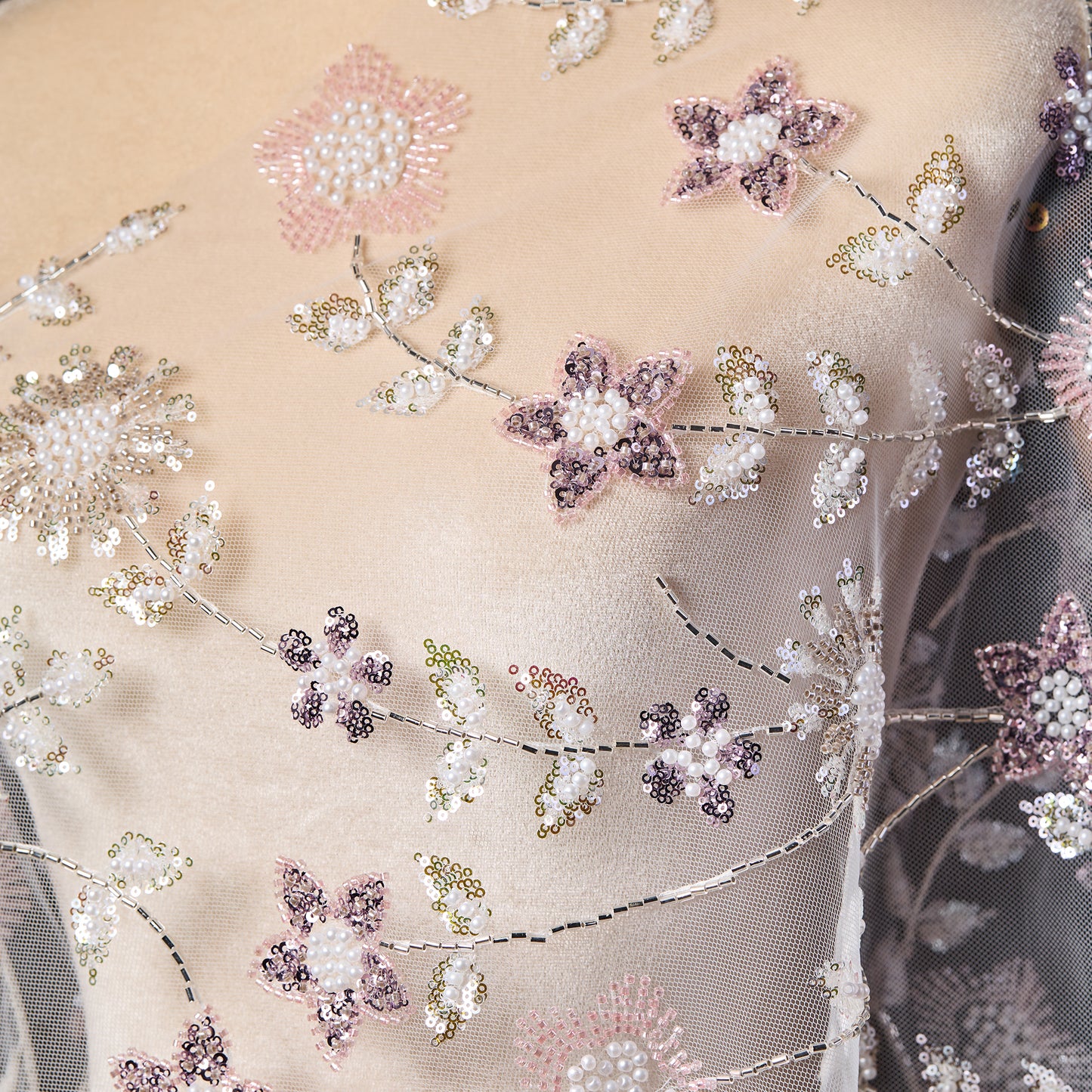FT25-242-Pink and purple embroidered fabric