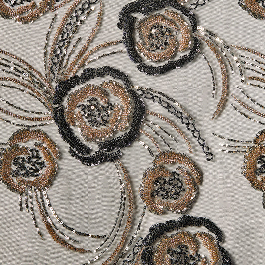 FT25-071-Black and gold embroidered fabric