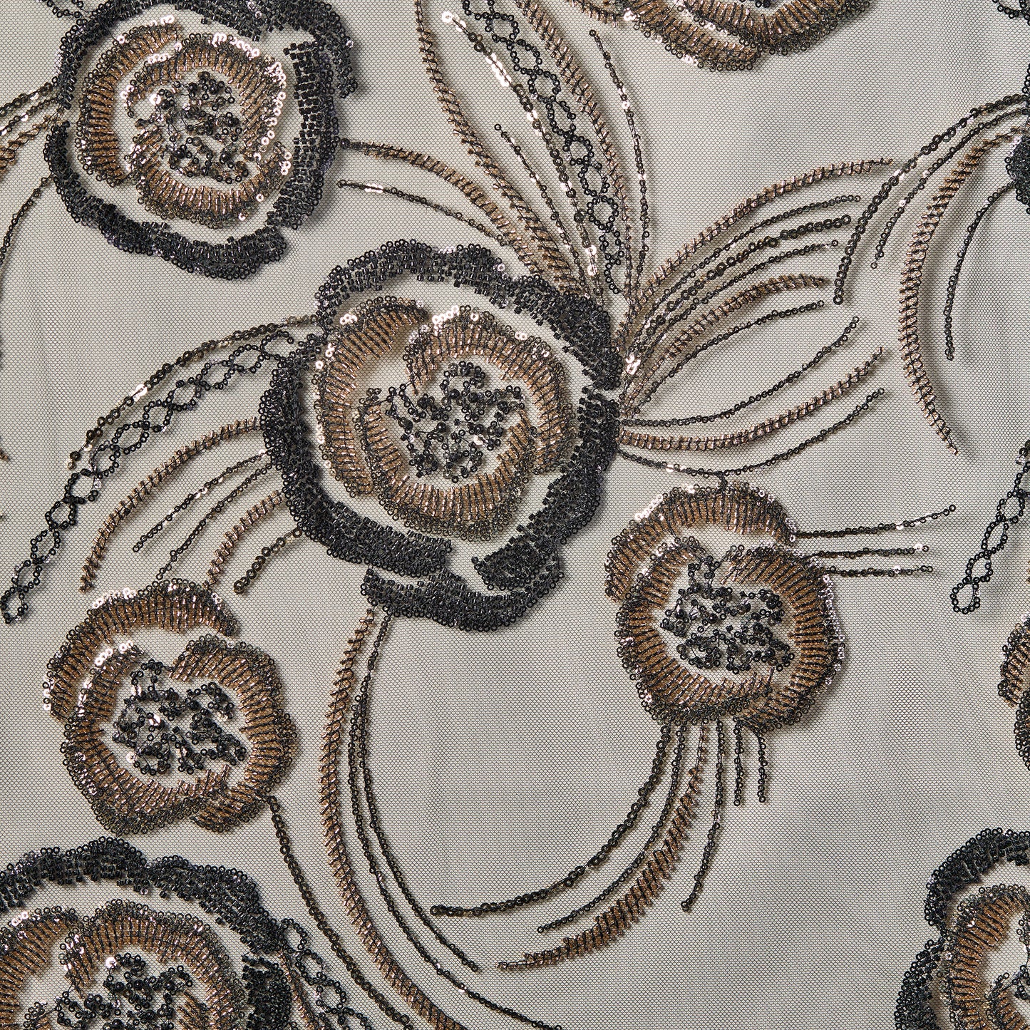 FT25-071-Black and gold embroidered fabric