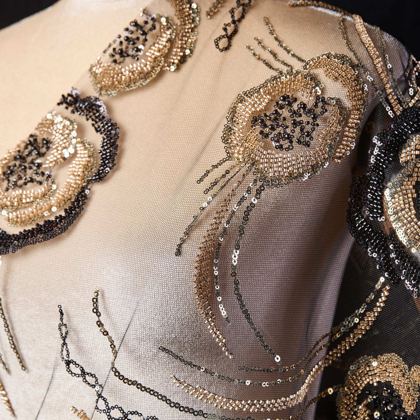 FT25-071-Black and gold embroidered fabric