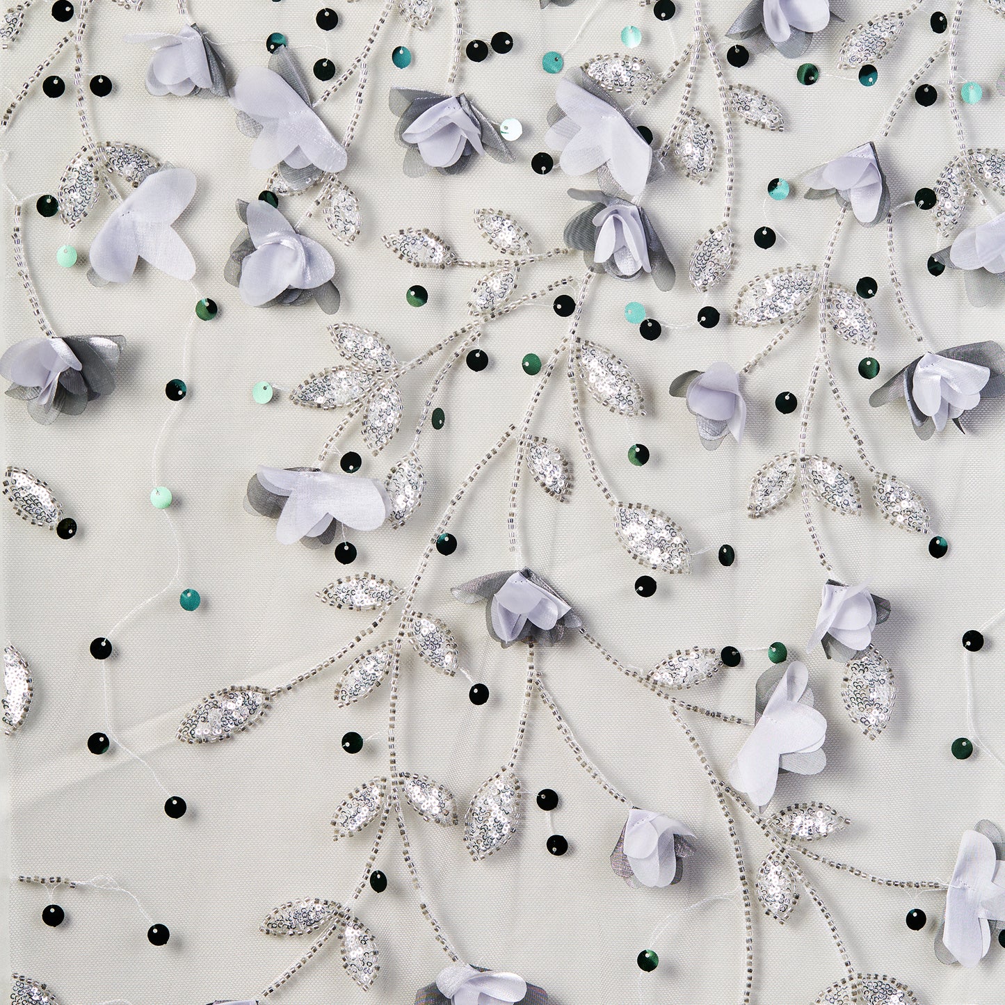 FT25-128D-Silver floral embroidery fabric