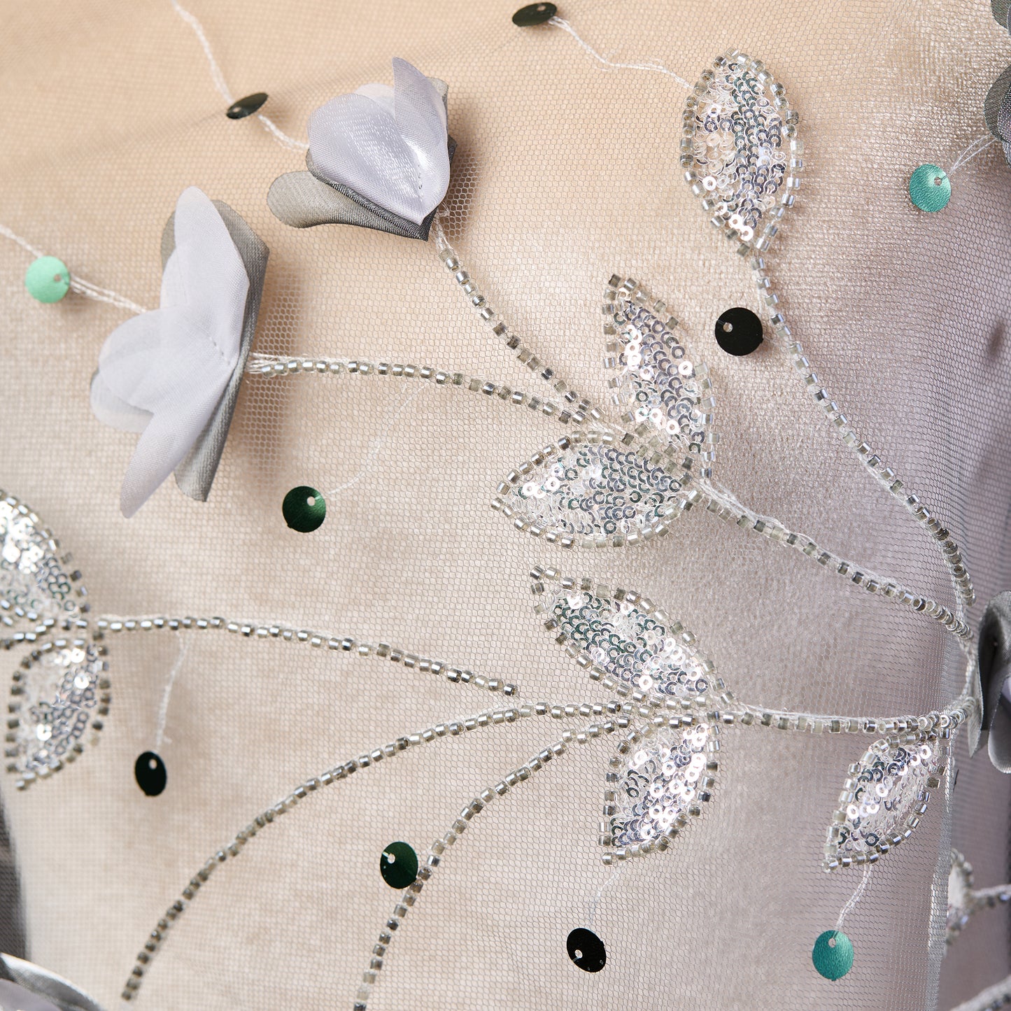 FT25-128D-Silver floral embroidery fabric
