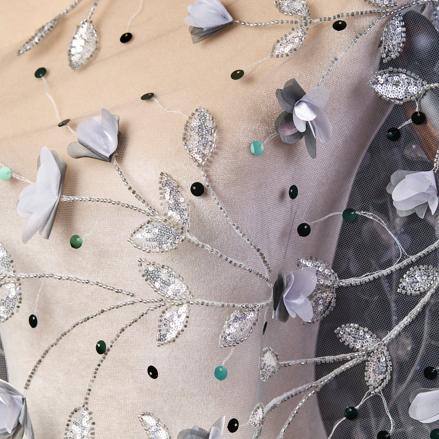 FT25-128D-Silver floral embroidery fabric