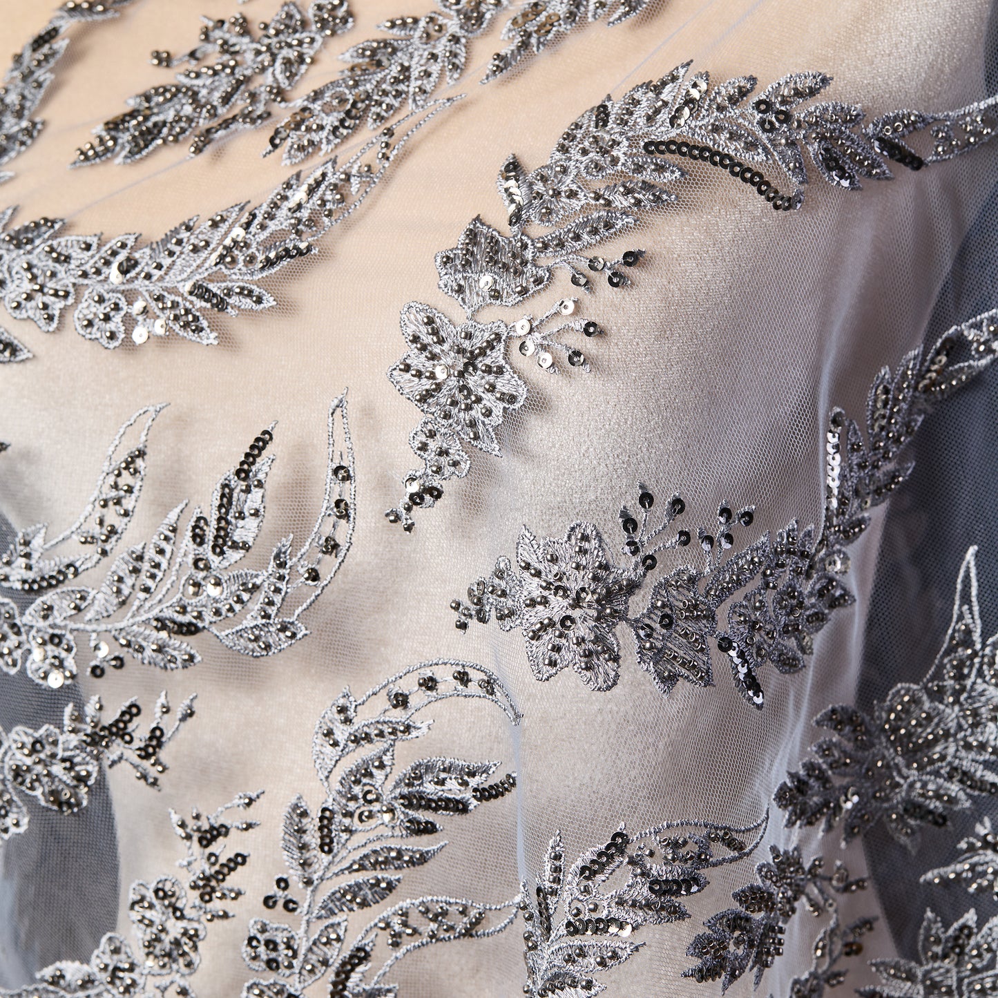 FT25-301-Silver embroidered textile