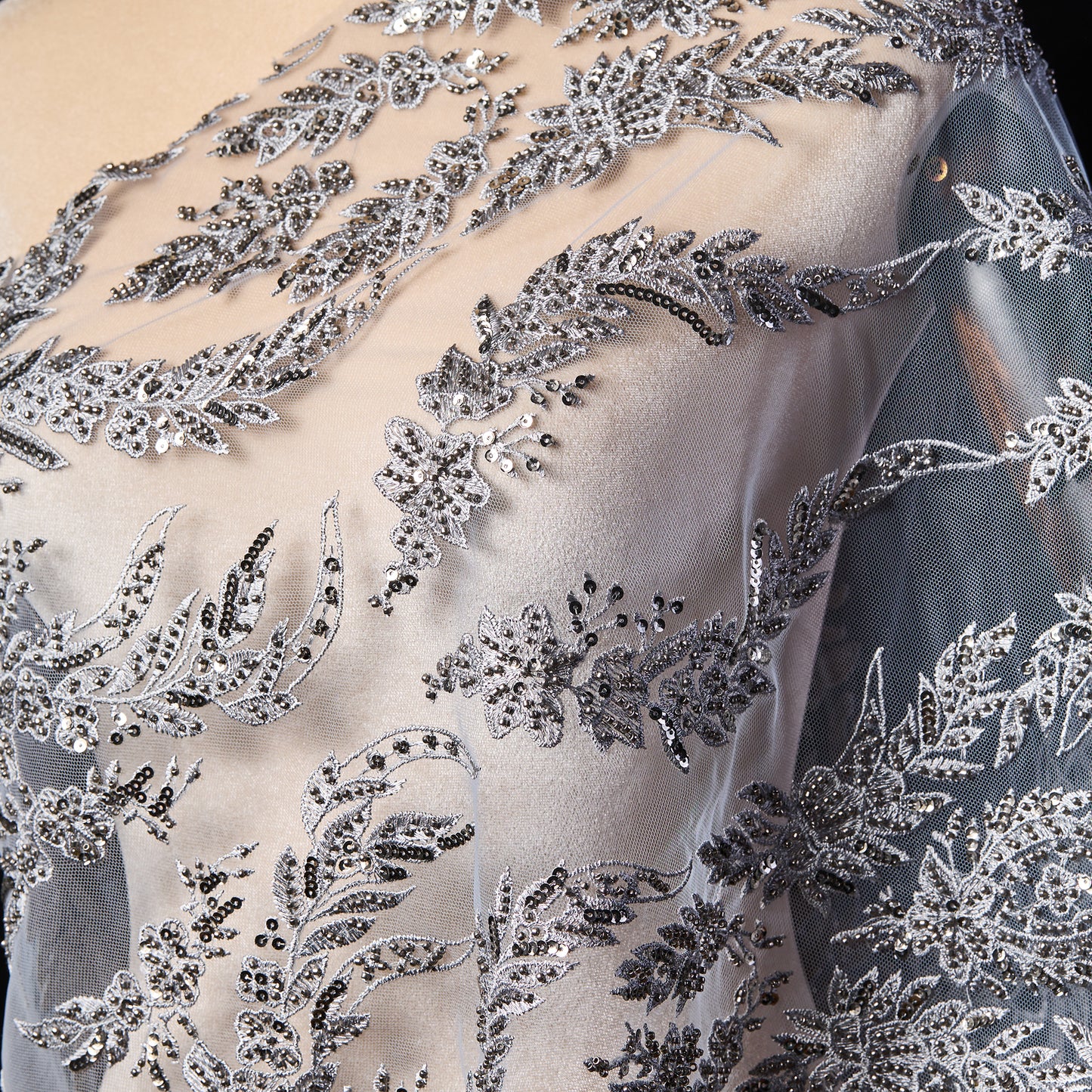 FT25-301-Silver embroidered textile