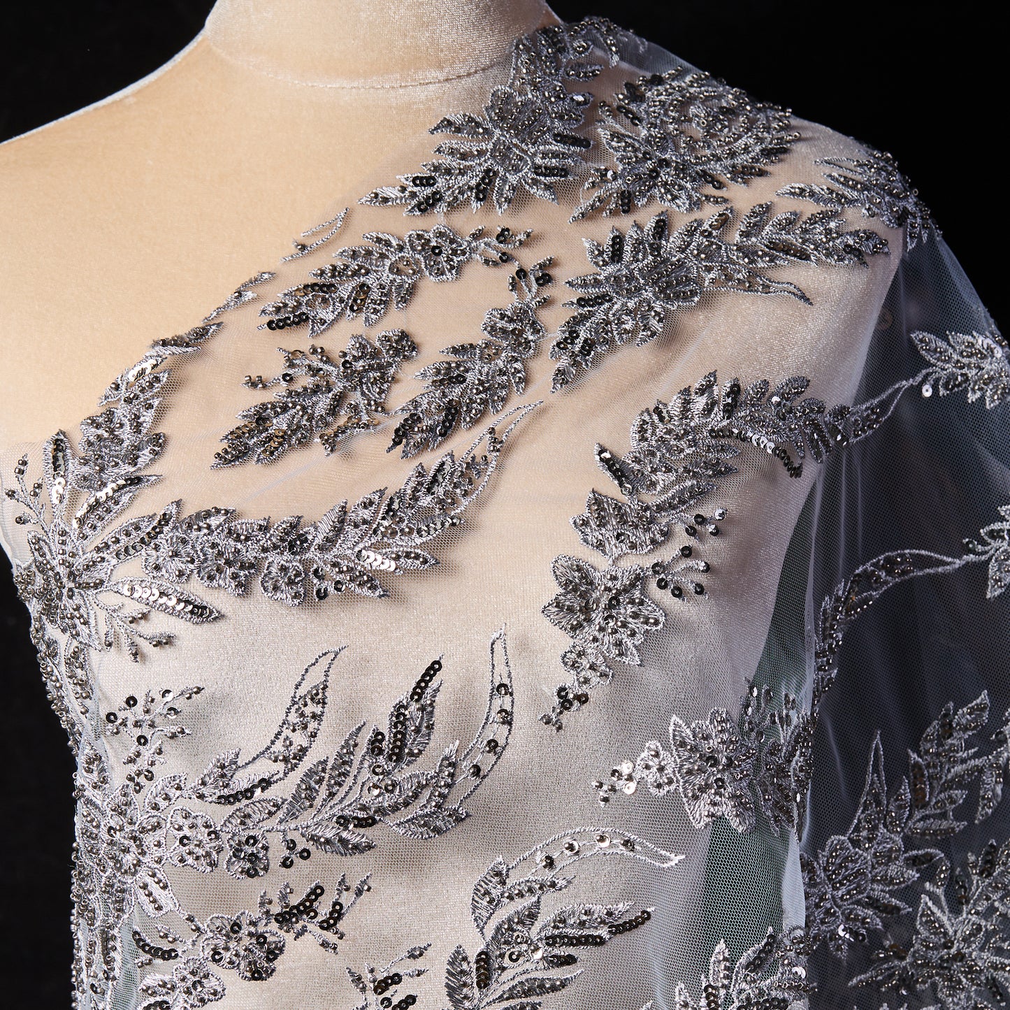 FT25-301-Silver embroidered textile
